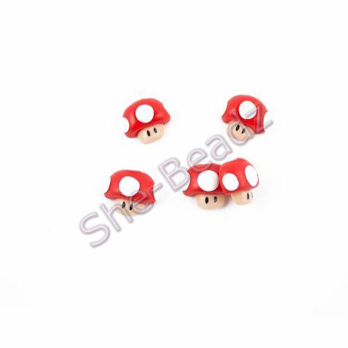Fimo Mario Super Mushroom Flatback Charm Beads Pk 10