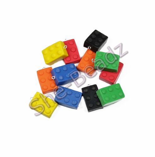 Fimo Lego Brick Charm Beads (6 block square) Pk 10
