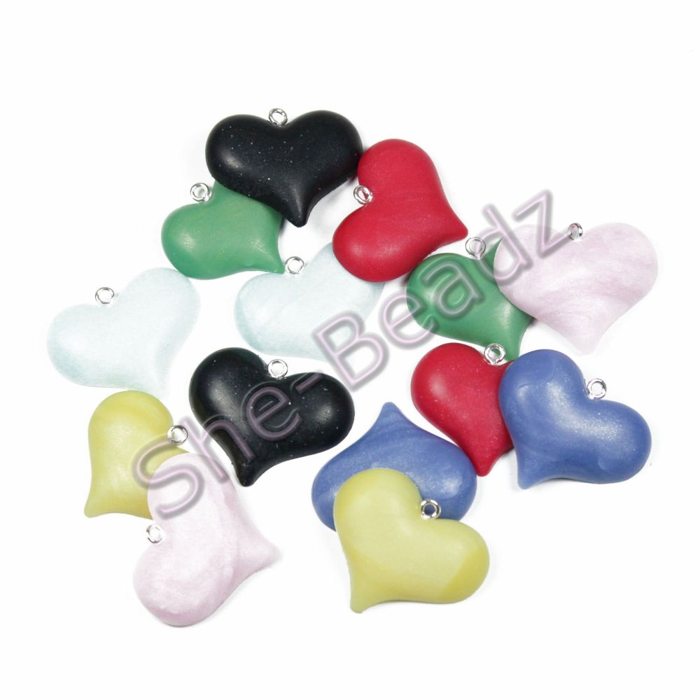 Fimo Mixed Gem Heart Charms Pk 14