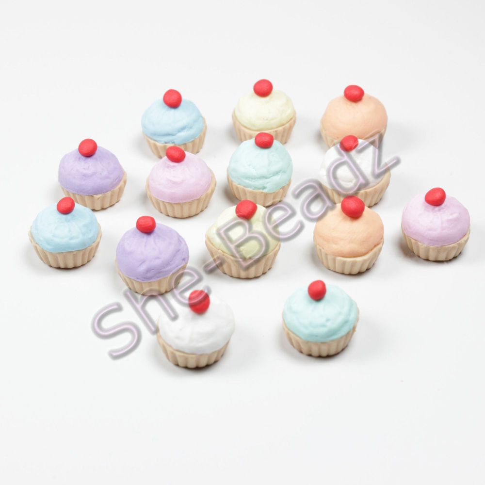 Fimo Mini Cherry Top Cupcake Charms Pk 10