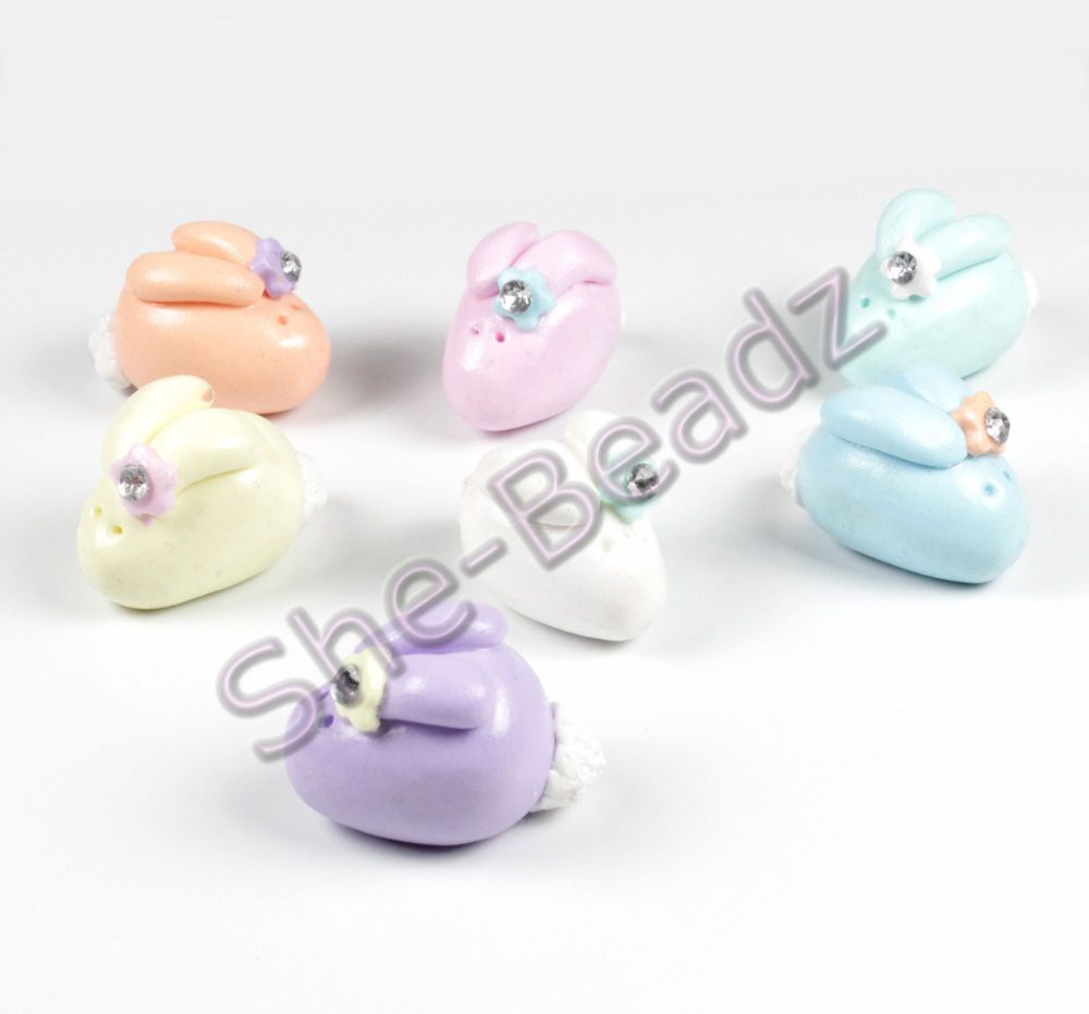 Fimo Pastel Rabit Charm Beads Mini Pk 5