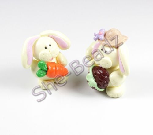Fimo Large Mr & Mrs Rabbit Pendants Pk 2