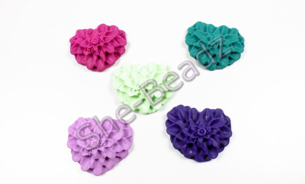 Fimo Polymer Clay Heart Shape Flower Charms Pk 10