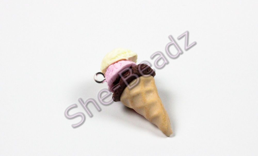 Fimo Triple Scoop Ice Cream Cone Charms Pk 10
