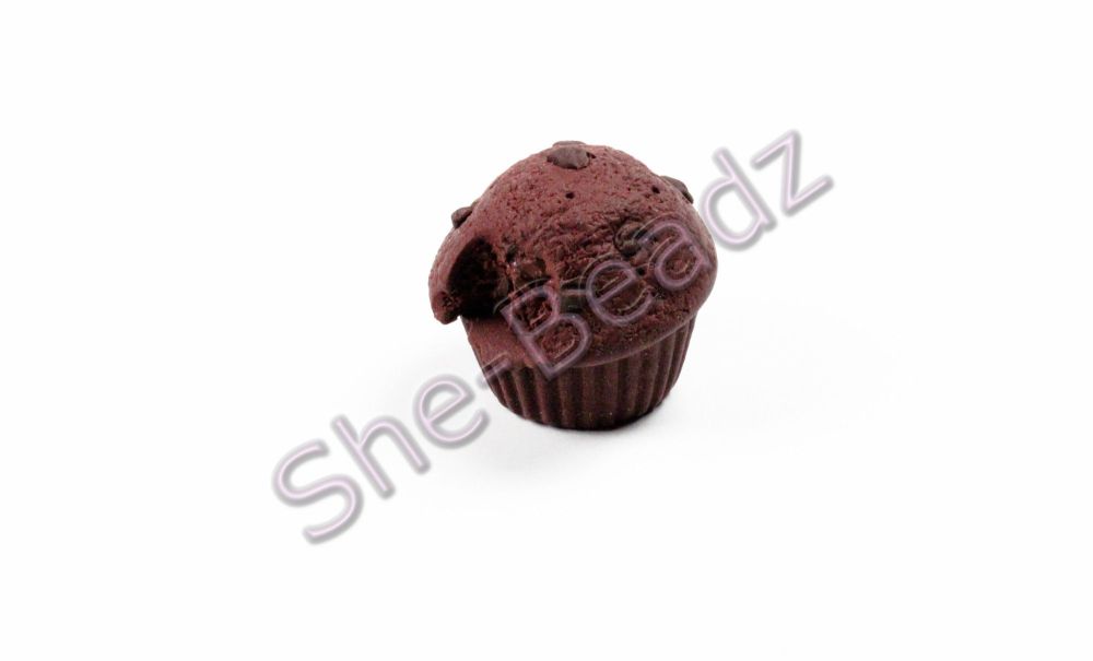 Fimo Large Chocolate Chip Muffin Pendant with bite Pk 2