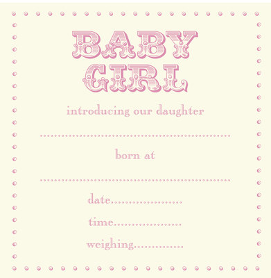 Baby birth announcement cards (pink) - pack of 8 + envelopes
