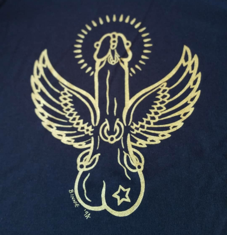Iconic Flying Cock Tee shirt Gold print on Black Size XXL