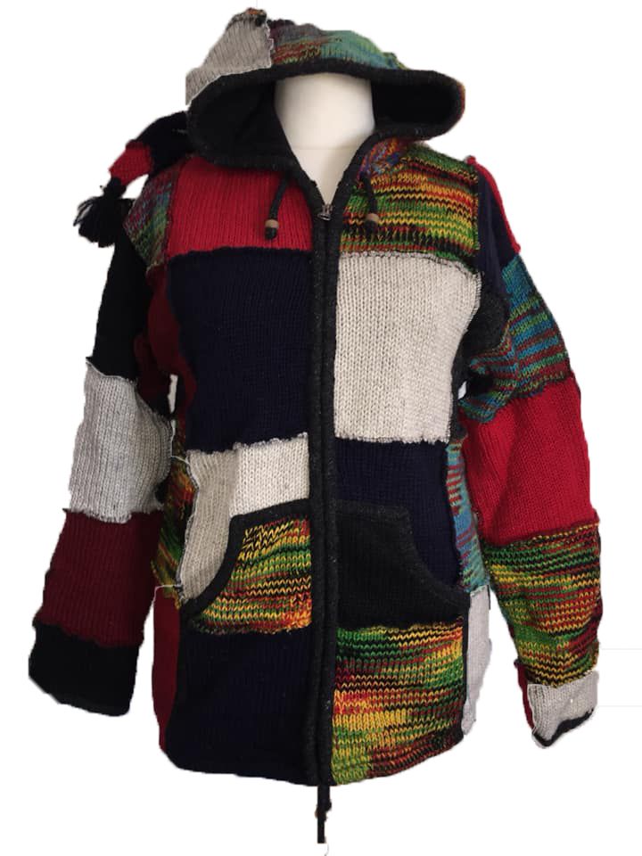 Funky fleece lined woolie with pixie hood [42-44 inches chest/bust length a