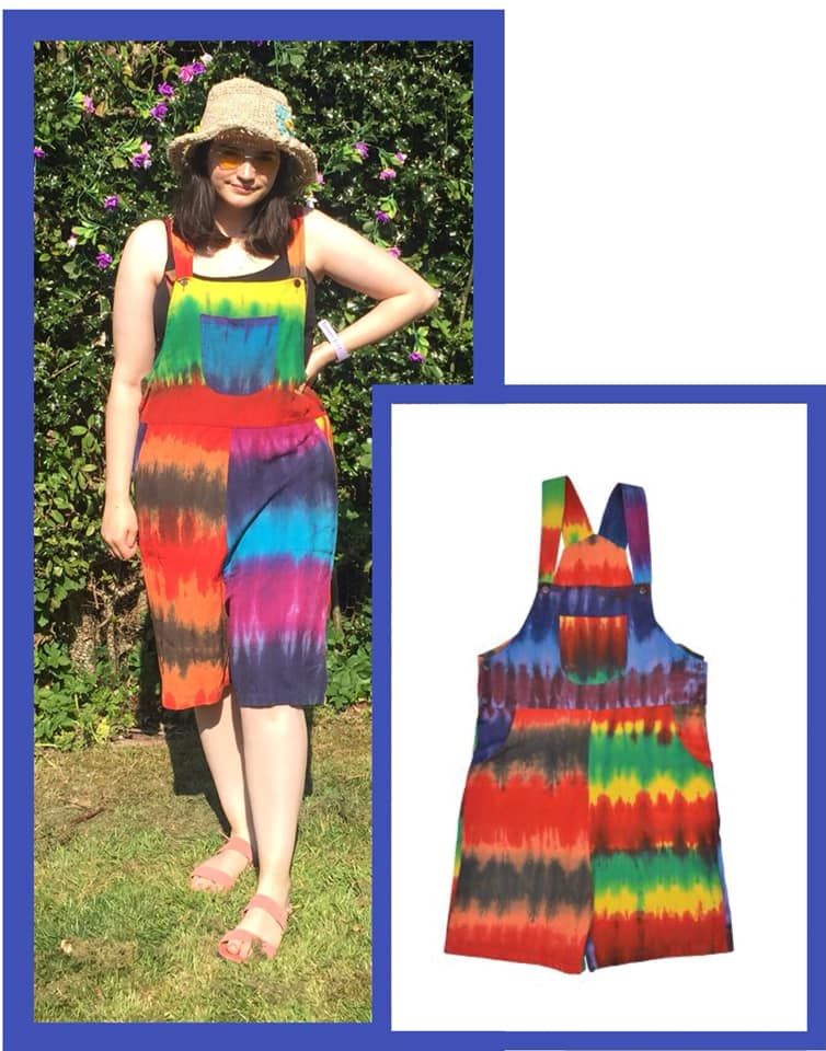 Wacky festival hippy tye dye rainbow dungaree shorts