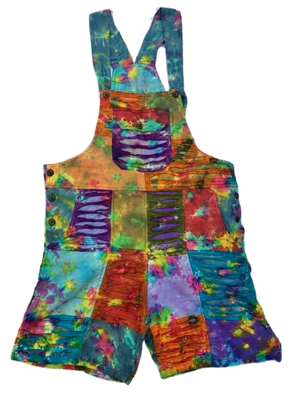 Funky hippy tie dye razor cut dungaree shorts