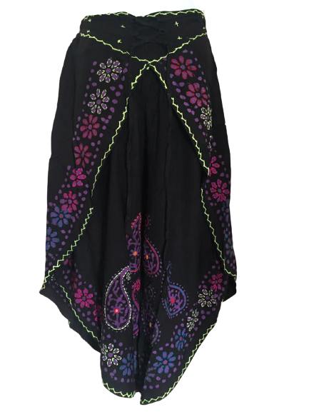 Faux Thai pants with batik print designs and shisha mirrors