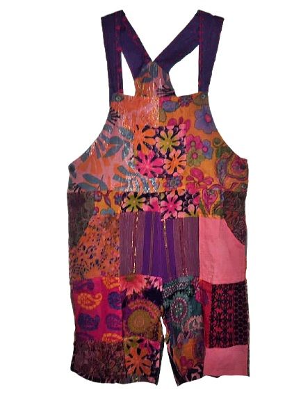 Pretty boho festival hippy patchwork plus size dungaree shorts
