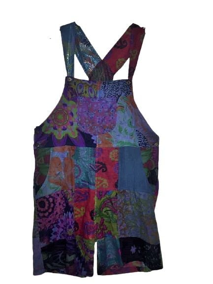 Pretty boho festival hippy patchwork plus size dungaree shorts
