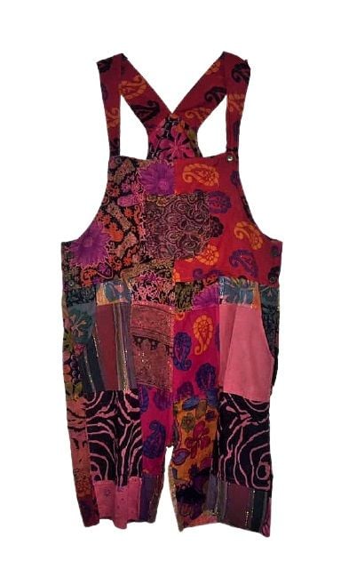 Pretty boho festival hippy patchwork plus size dungaree shorts