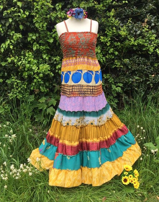 Angelina recycled silk folksy tiered dress