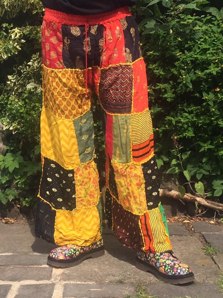 Funky hippie patchwork flared trousers