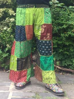 Funky hippie patchwork flared trousers