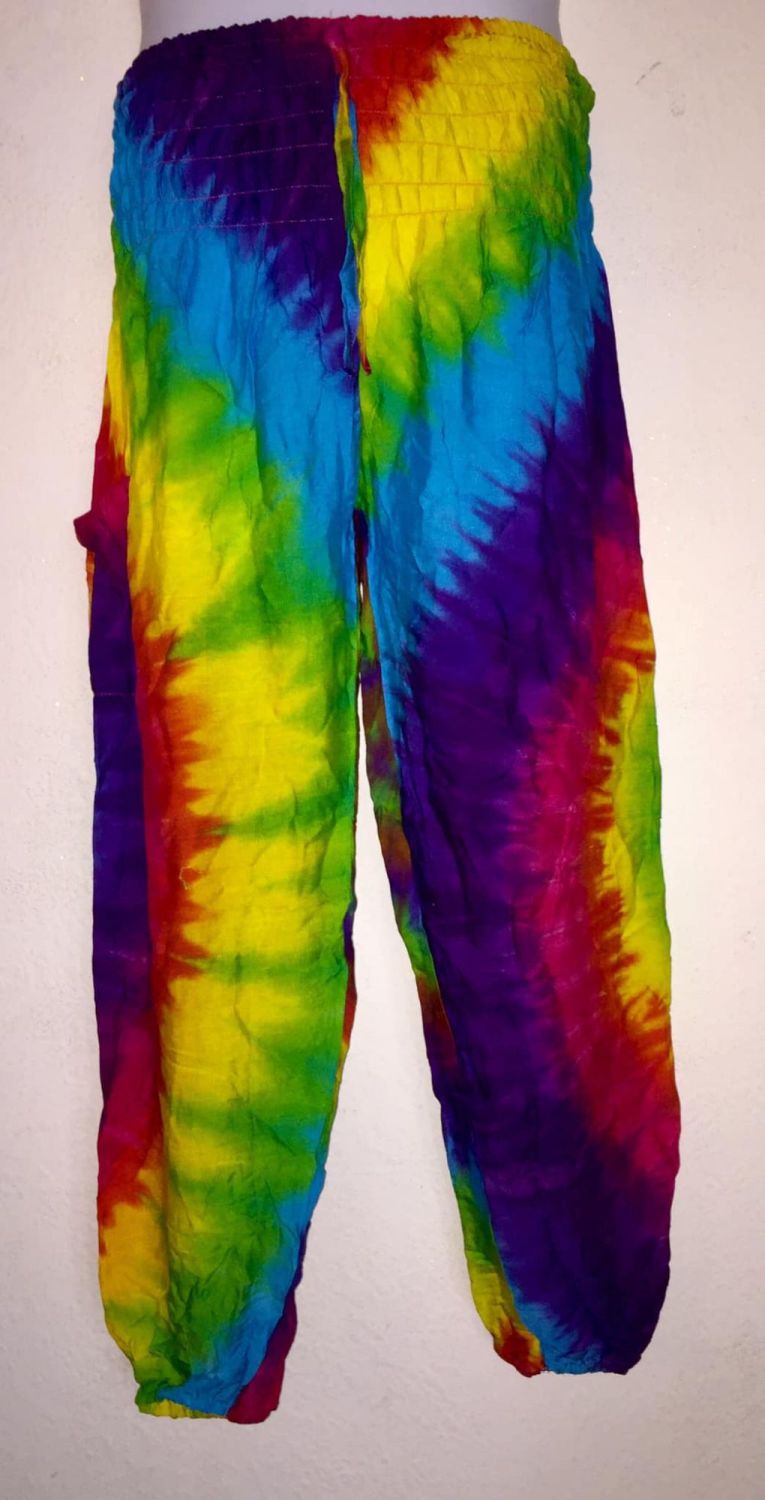 Hippy festival RAINBOW   tie dye harem trousers [waist 22-40 inches] TR10