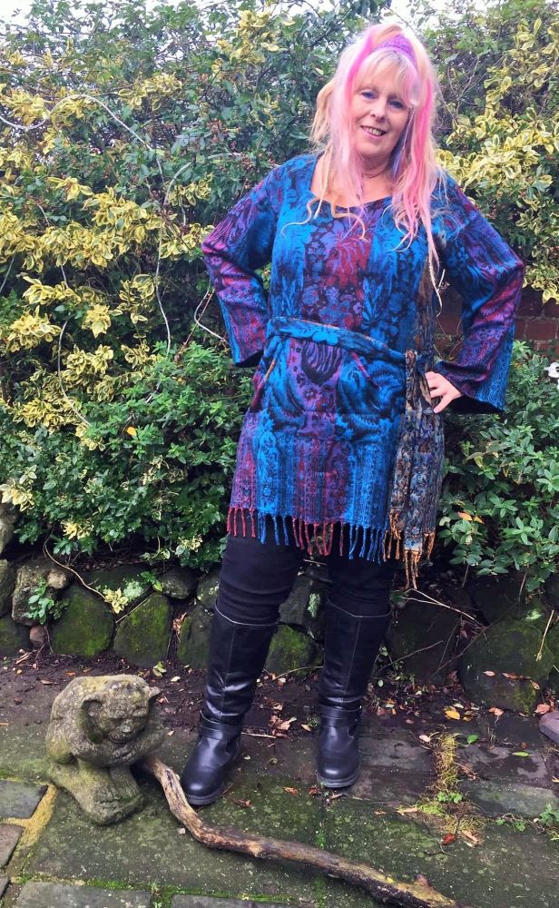 Avaline cashmelon pixie hood dress with belt 