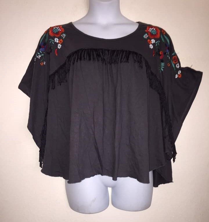 Folksy embroidered poncho top