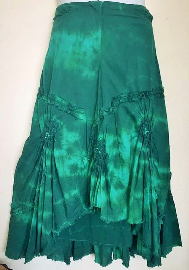 Upcycled tie dye gorgeous tatty hem frill skirt size 12-14
