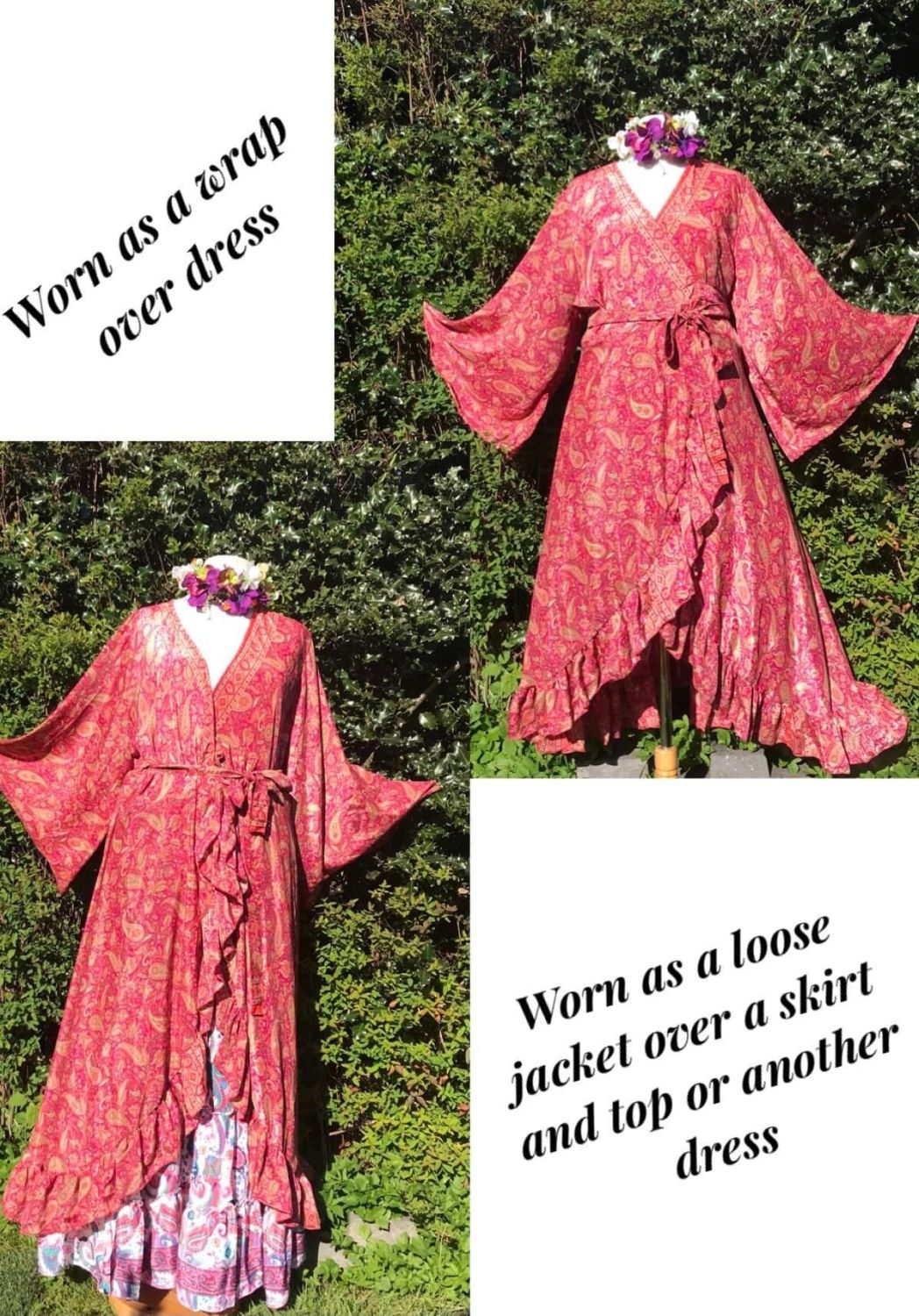 Witchy sleeve Sarena wrapover dress or wear as loose jacket, sizes 14-18  &