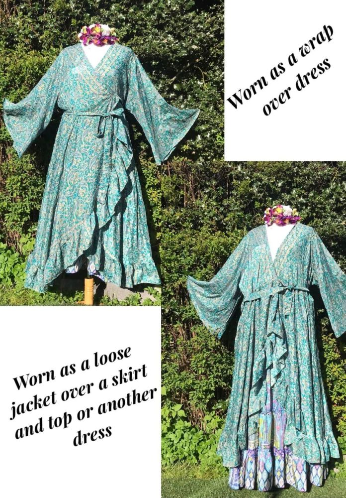 Witchy sleeve Sarena wrapover dress or wear as loose jacket, sizes 14-18  & 20-24/26
