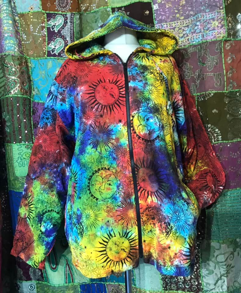 Celestial tie dye fleece lined hippie jacket XXL