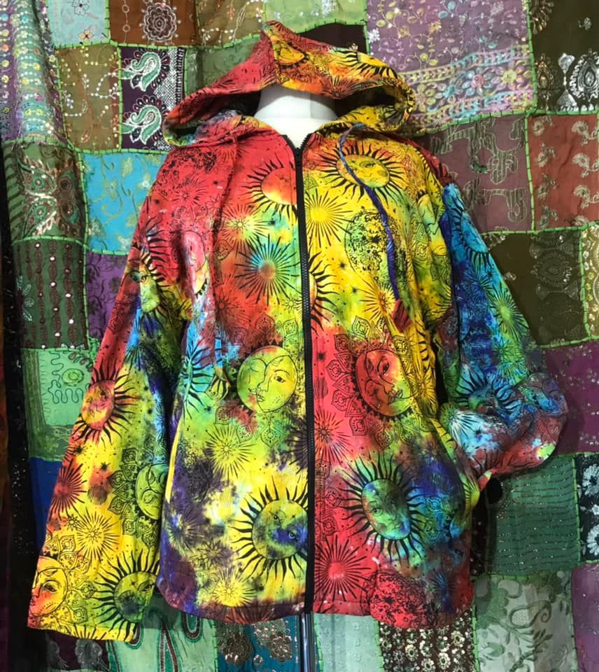 Celestial tie dye fleece lined hippie jacket L/XL