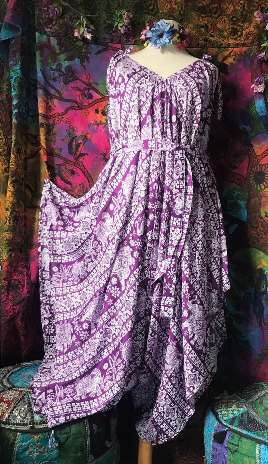 Gorgeous Elephant print magic  boho playsuit/ jumpsuit 10-22 [purple]
