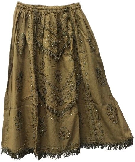 Fringed hem witchy embroidered and sequined skirt [waist approx 28-46 inche