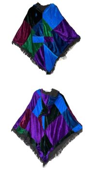 Gorgeous lined patchwork velvety  pixie hood poncho