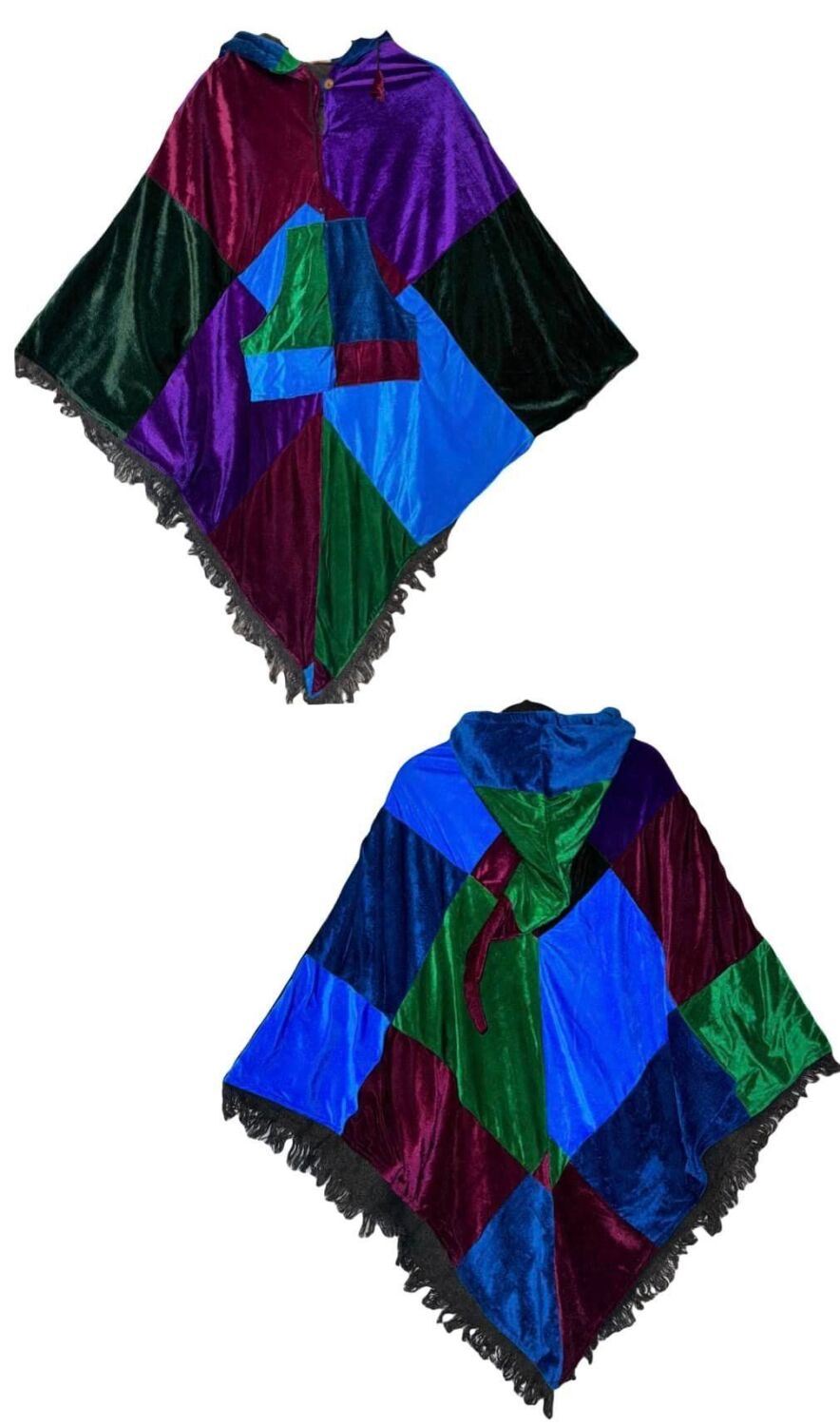 Gorgeous lined patchwork velvety  pixie hood poncho