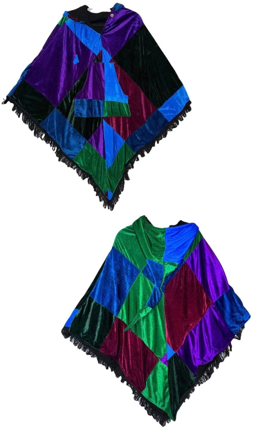 Gorgeous lined patchwork velvety  pixie hood poncho