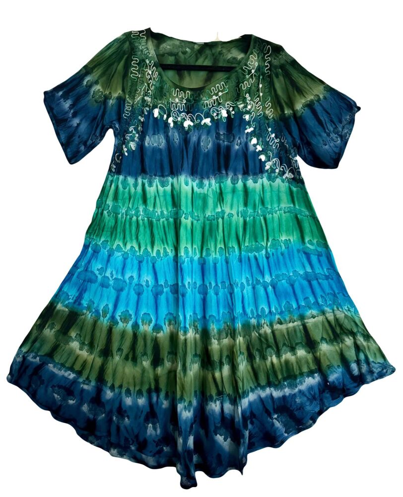 Pretty tie dye embroidered  swing dress/top [approx 58 inches bust]