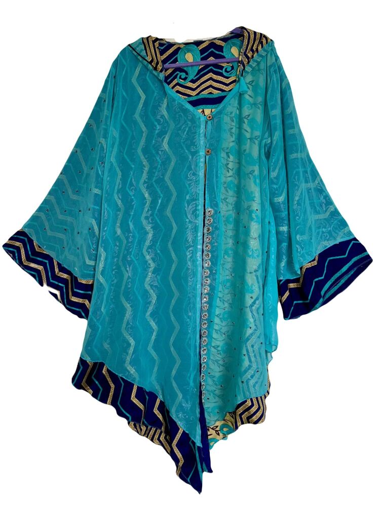Louanna-Sunshine decorated sari pixie hood jacket [ns code]