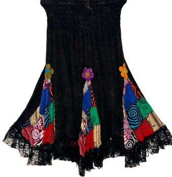 Boho  applique flower and lace skirt [waist approx 28-38 inches]