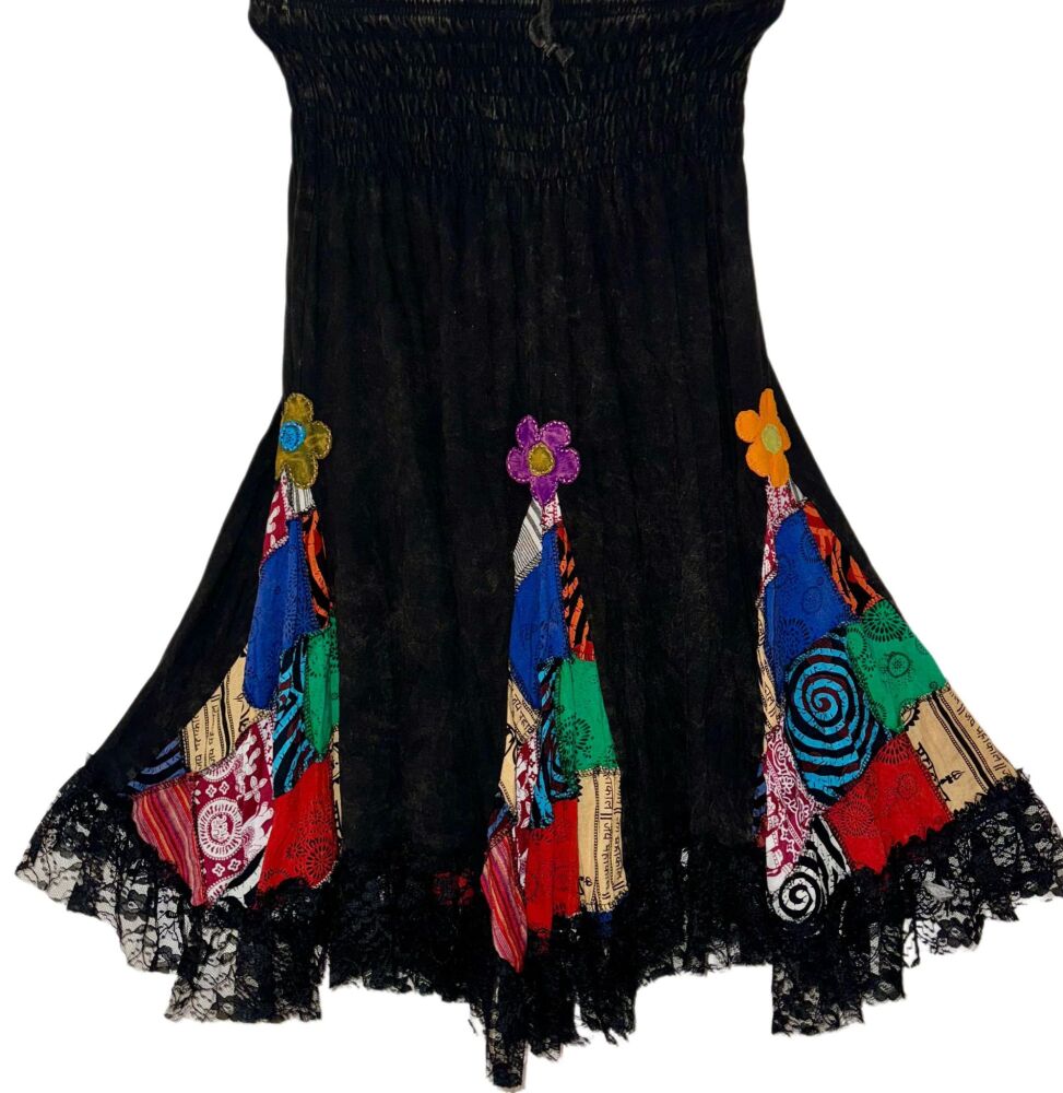 Boho  appliqiue flower and lace skirt [waist approx 28-38 inches]
