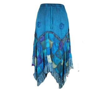 Faery realm turquoise  lace frilled patchwork skirt [xxl 36-48 inches waist]