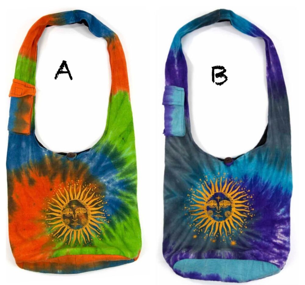 Funky tie dye sun print shoulder bag