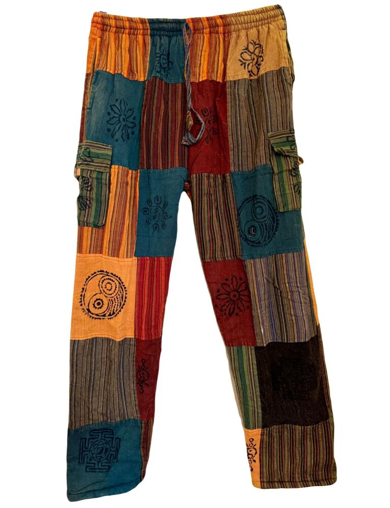 Fleece lined patchwork hippy trousers