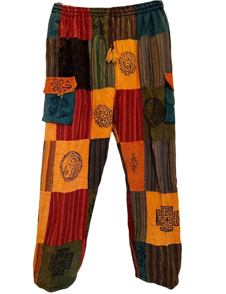 Fleece lined patchwork hippy trousers