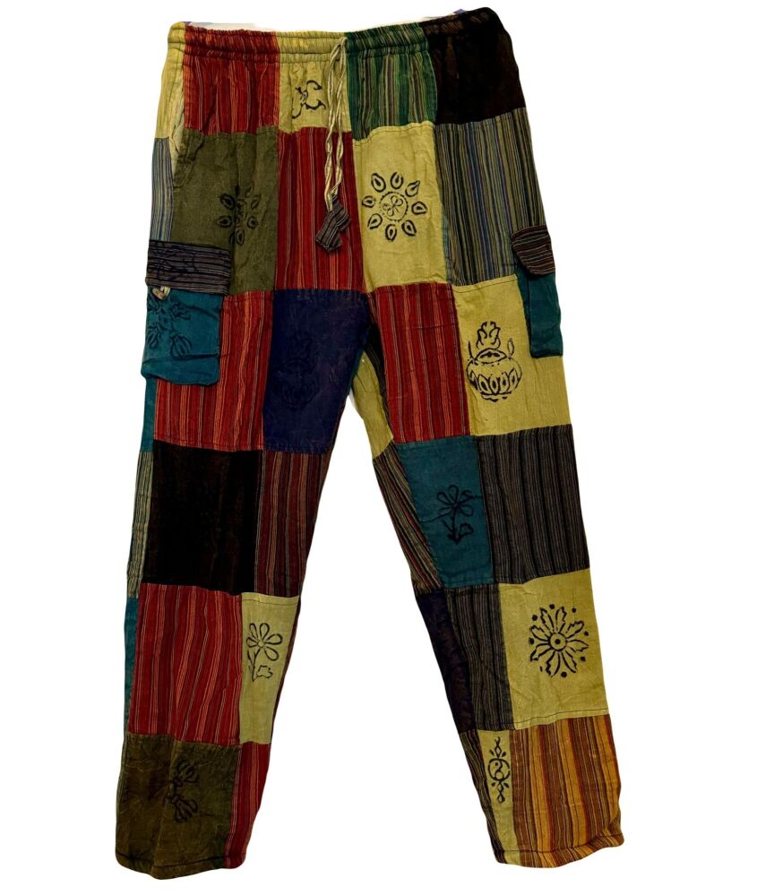 Fleece lined patchwork hippy trousers