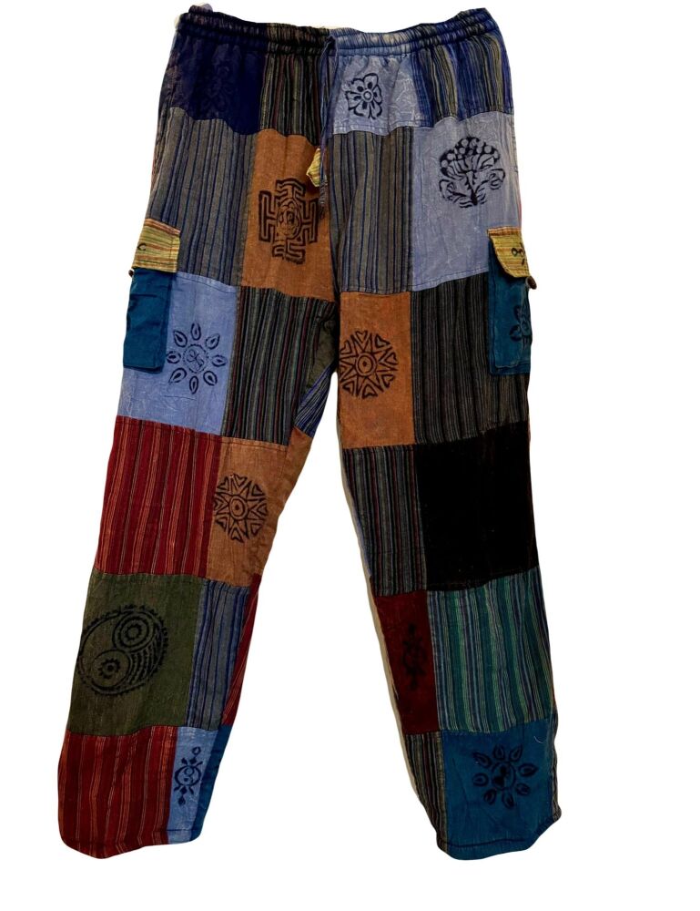 Fleece lined patchwork hippy trousers