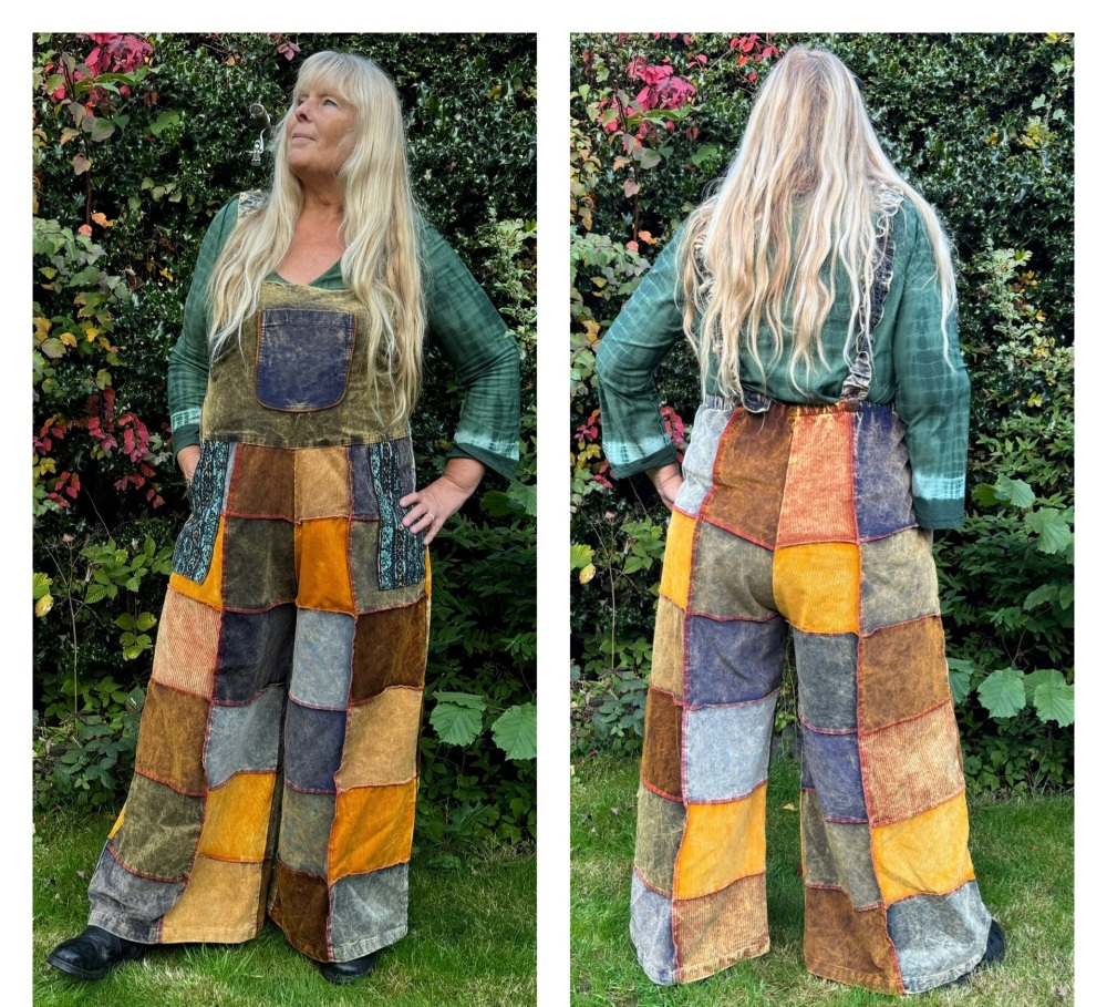 Gorgeous Autumn cord patchwork flare dungarees [curvy Annie]