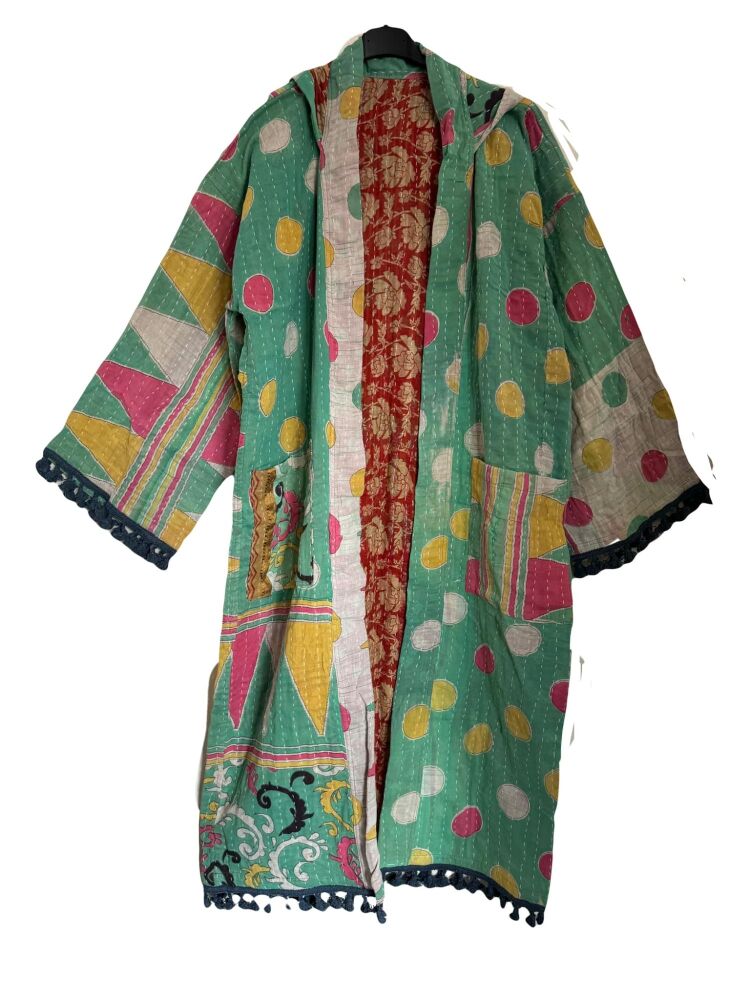 Krishna gorgeous hooded kantha kimono [reversible] size 1