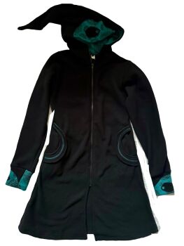 Gorgeous snuggly 3/4 length pixie hood hippy jacket [black]
