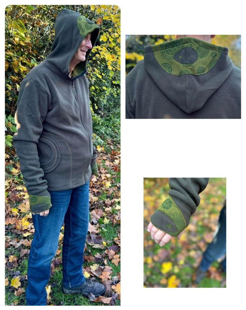 Gorgeous fleece snuggly  rounded hood hippy jacket [green]