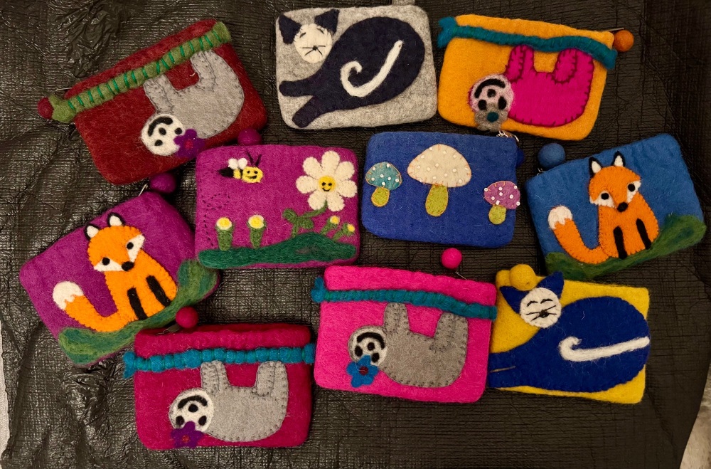 Job lot of 10 funky felt purses from Nepal