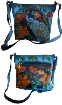 Beautiful hand painted peacock bohemian bag